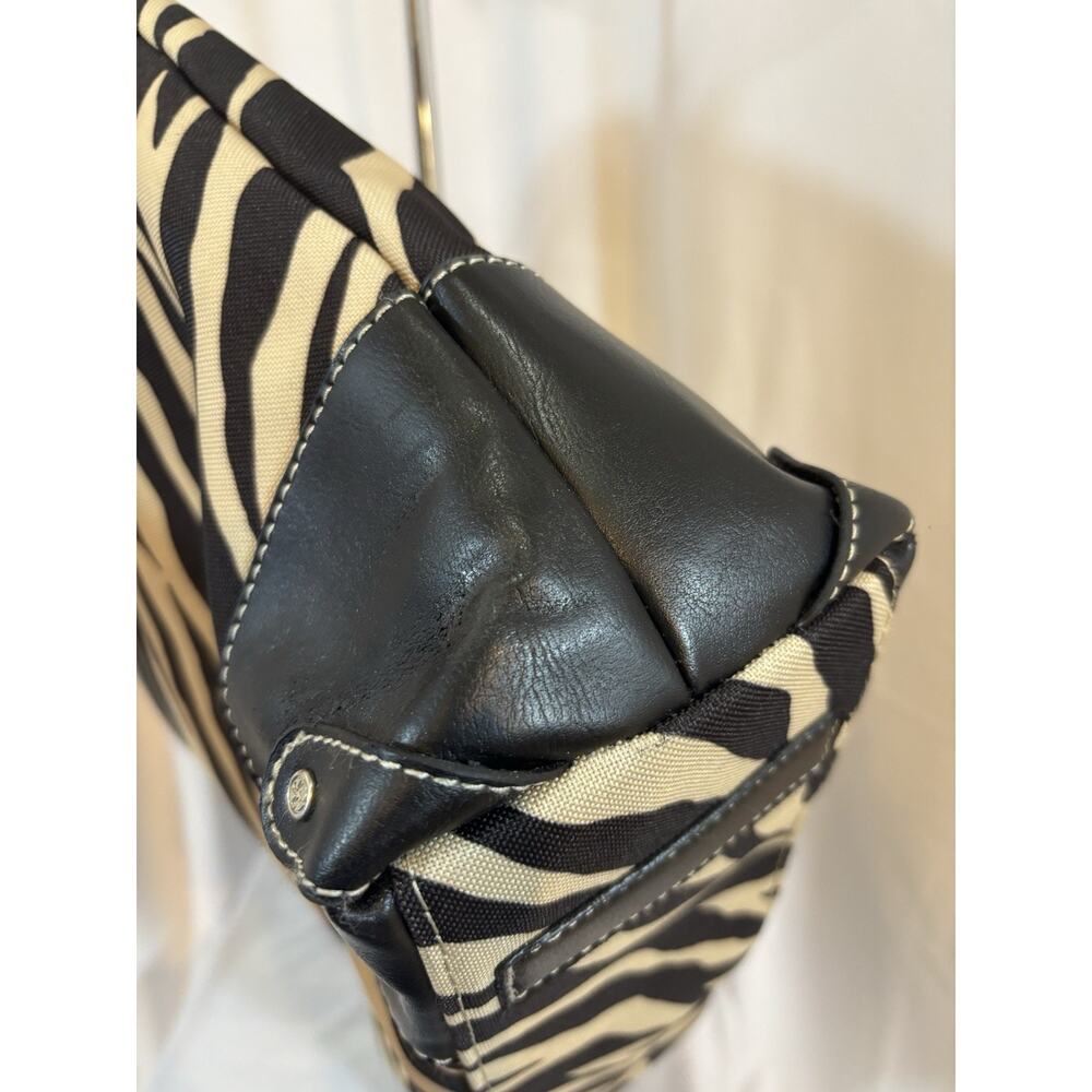 Nicole Miller Zebra Print Tote Bag Large Canvas‎ Work Travel Purse Black Cream - Picture 4 of 8